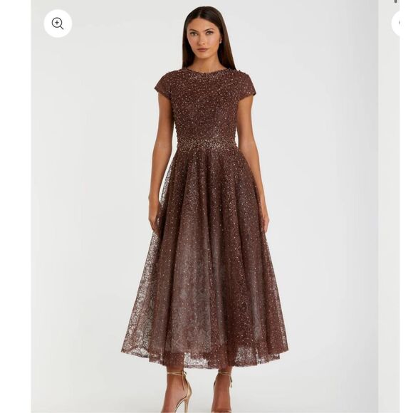 MAC DUGGAL Brown Embellished Cap Sleeve A Line Dress size 10 NWOT - Picture 1 of 8